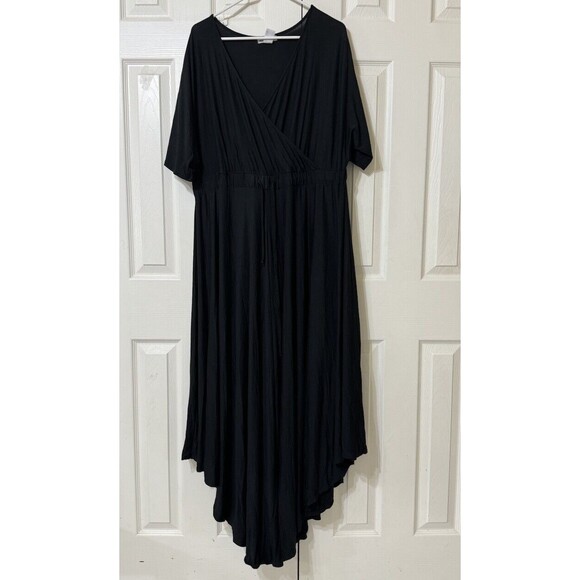 JESSICA LONDON Solid All Black Wrap Style High Low Dress Womens Size 16 - Picture 1 of 3
